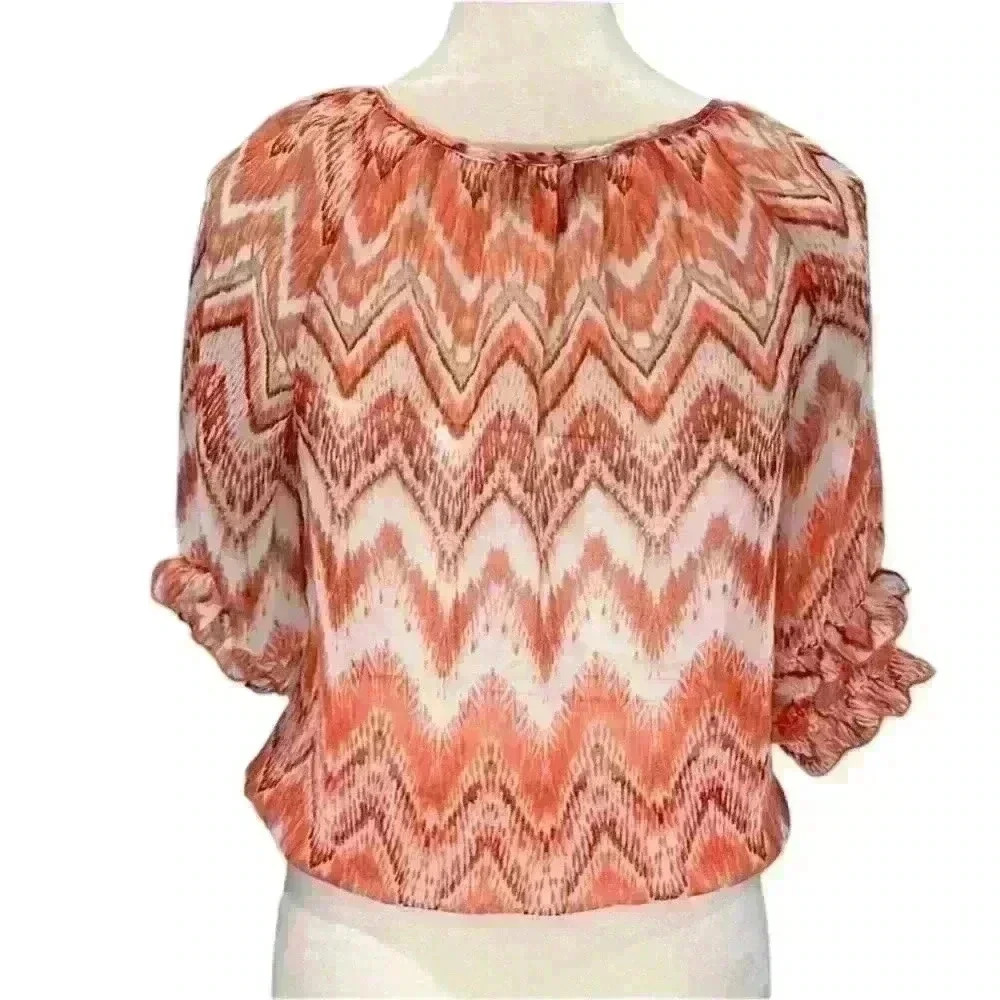 IZ Byer early Y2K rust and white blouse with elastic waist size small - Picture 8 of 10